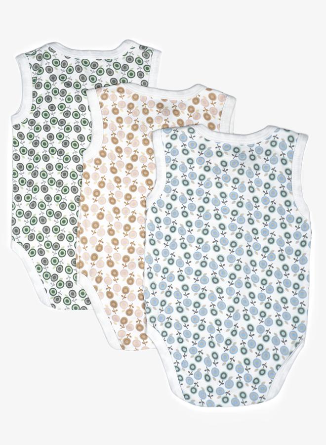 Babies Basic Pack of 3 - Super Combed Cotton Sleeveless Printed Bodysuit - Image 2